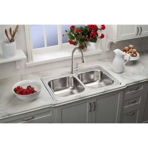 Elkay DSE233223 Dayton Stainless Steel Equal Double Bowl Drop-in Sink, Elite Satin
