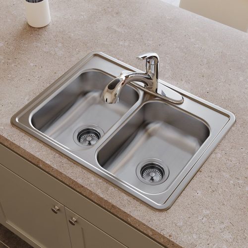 Elkay D225194 Dayton 25" x 19" x 6-5/16" Equal Double Bowl Drop-in Kitchen Sink, 4 Holes, 22-Gauge Stainless