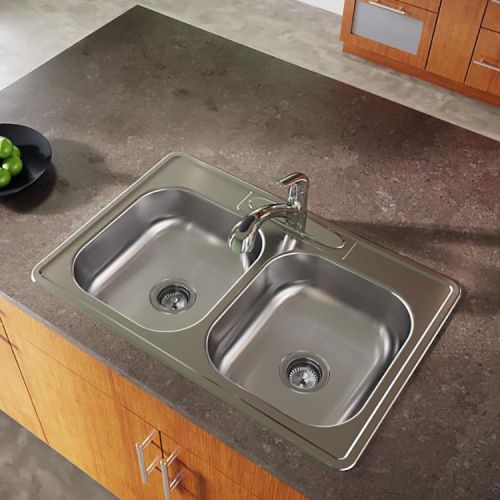 Elkay D233223 Dayton 33" x 22" x 6-9/16" Equal Double Bowl Drop-in Kitchen Sink, 3 Holes, 22-Gauge Stainless