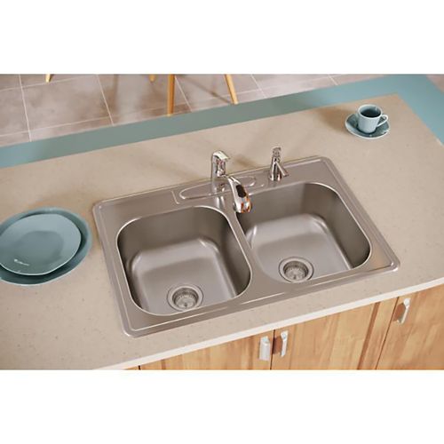 Elkay DSE233224 Dayton Stainless Steel Equal Double Bowl Drop-in Sink, Elite Satin