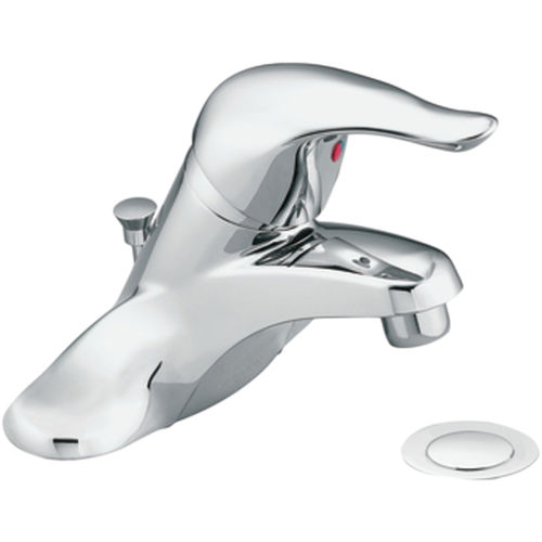 Moen Chateau Single-Handle Low Arc Chrome Centerset Bathroom Faucet with 50/50 Pop-Up Drain, 1.2 GPM, ADA Lever Handle, Three-Hole, Bulk Pack - L64621