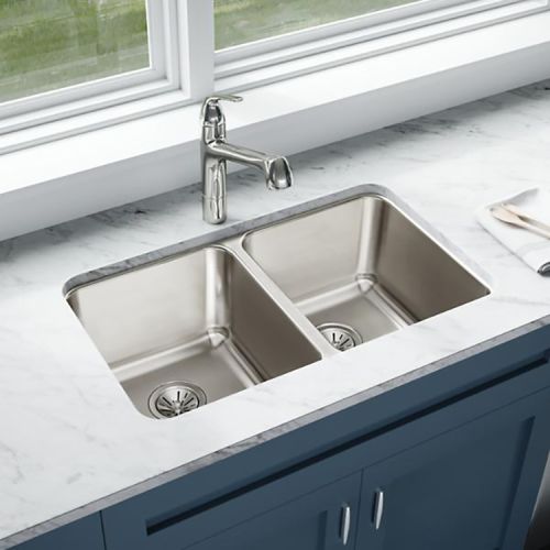Elkay ELUH311810 Lustertone Classic 30-3/4" x 18-1/2" x 10" Equal Double Bowl Undermount Sink, Stainless