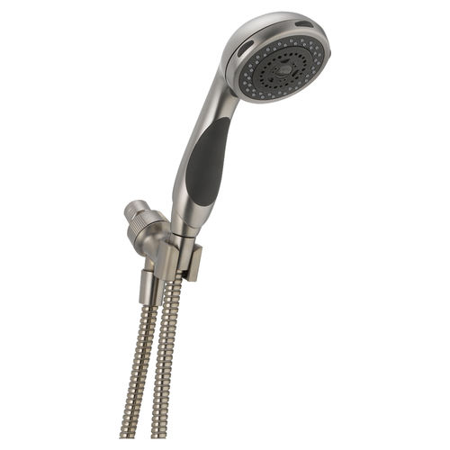 Delta Premium Three-Setting Touch-Clean Handheld Shower with Shower Mount and 60in to 82in Stretchable Metal Hose, 2.5 GPM, Stainless - 56613-SS