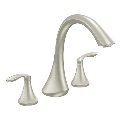 Moen Eva Two-Handle Deck-Mount Roman Tub Faucet Trim, 3-Hole, High-Arc Spout, Lever Handles, ADA, Brushed Nickel - T943BN
