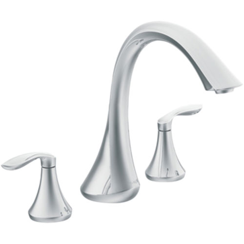 Moen Eva Two-Handle Deck-Mount Roman Tub Faucet Trim, 3-Hole, High-Arc Spout, Lever Handles, ADA, Chrome - T943