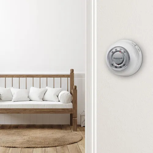 Resideo Round Manual Thermostat for 1 Heat and 1 Cool Stages, Premier White - T87N1000