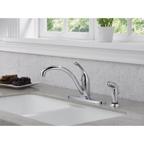 Delta Collins Single Handle Kitchen Faucet w/ Side Spray, Deck Plate, Stainless - 440-SS-DST