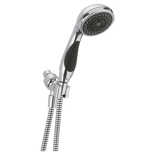Delta Premium Three-Setting Touch-Clean Handheld Shower with Shower Mount and 60in to 82in Stretchable Metal Hose, 2.5 GPM, Chrome - 56613