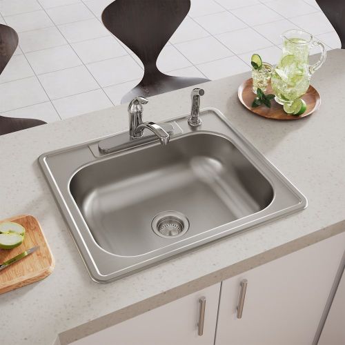 Elkay D125214 Dayton 25" x 21-1/4" x 6-9/16" Single Bowl Drop-in Kitchen Sink, 4 Holes, 22-Gauge Stainless