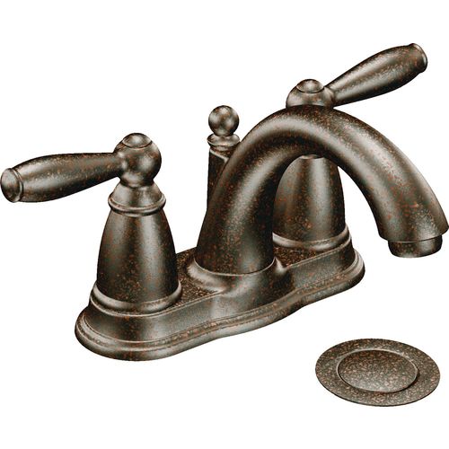 Moen Brantford Two-Handle High Arc Oil-Rubbed Bronze Centerset Bathroom Faucet with Metal Pop-Up, 1.2 GPM, ADA Lever Handle, WaterSense, Three-Hole - 6610ORB