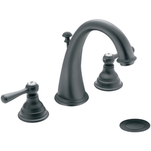 Moen Kingsley Two-Handle High Arc Widespread Wrought Iron Bathroom Faucet, 1.2 GPM, 60 PSI, WaterSense, Lever Handles, Three-Holes - T6125WR