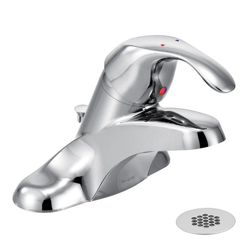 Moen M-Bition 3in Chrome Centerset Lavatory Faucet with Lever Handle and Grid Drain, 1/2" IPS, 1.2 GPM - 8434 