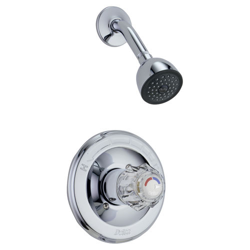 Delta Classic Monitor 13 Series Single-Handle Shower Faucet with 5-Setting Showerhead, 1.75 GPM, Clear Knob Handle, Chrome - T13222