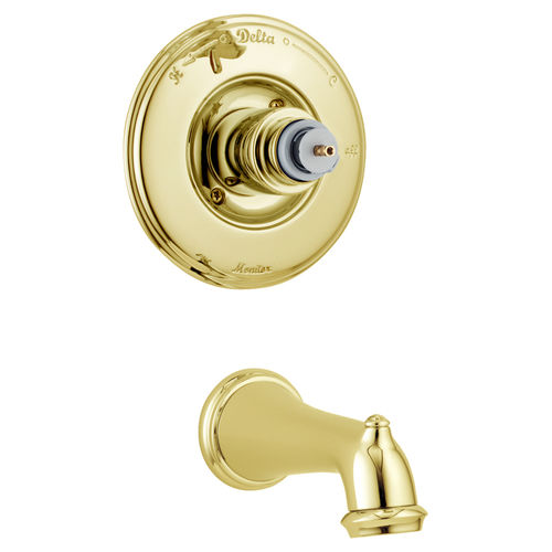 Delta Victorian Monitor 14 Series Tub Faucet Trim, Non-Diverter Tub Spout, Less Handle, Polished Brass - T14155-PBLHP