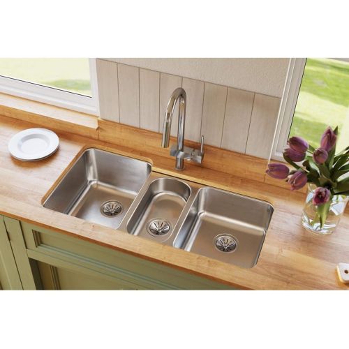 Elkay ELUH4020 Lustertone Classic 40" x 20-1/2" x 9-7/8" Triple Bowl Undermount Sink, Stainless