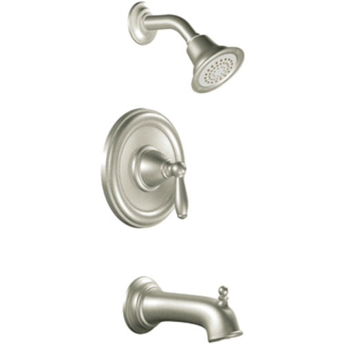 Moen Brantford Posi-Temp Tub/Shower Faucet, 2.5 GPM, 1-Function, Single Lever Handle, M-PACT, Brushed Nickel - T2153BN