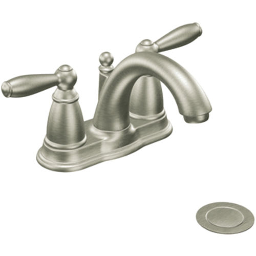 Moen Brantford Two-Handle High Arc Brushed Nickel Centerset Bathroom Faucet with Metal Pop-Up, 1.2 GPM, ADA Lever Handle, WaterSense, Three-Hole - 6610BN