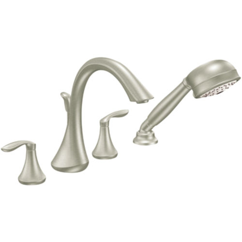 Moen Eva Two-Handle Roman Tub Faucet Trim with 1.75 GPM One-Function Hand Shower, High Arc Spout, Lever Handles, M-PACT, Brushed Nickel - T944BN