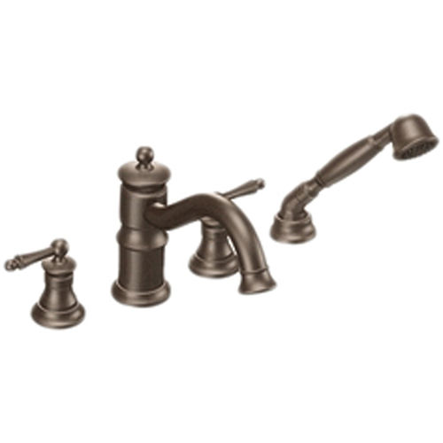Moen Waterhill Two-Handle Deck-Mount Roman Tub Faucet Trim with 2.0 GPM Hand Shower, 4-Hole, Lever Handles, Oil Rubbed Bronze - TS213ORB