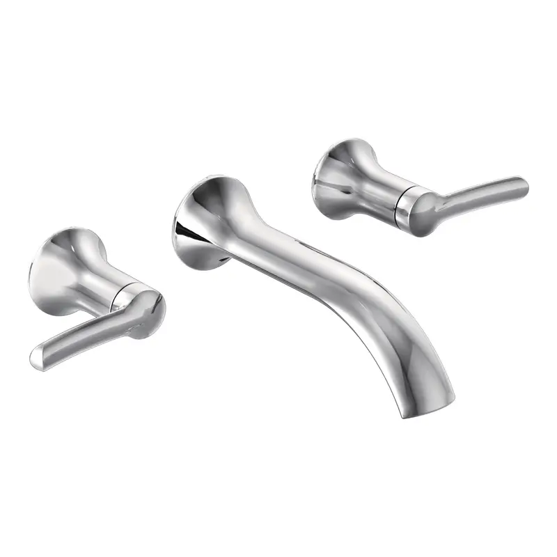 Fina Chrome two-handle low arc wall mount bathroom faucetChrome