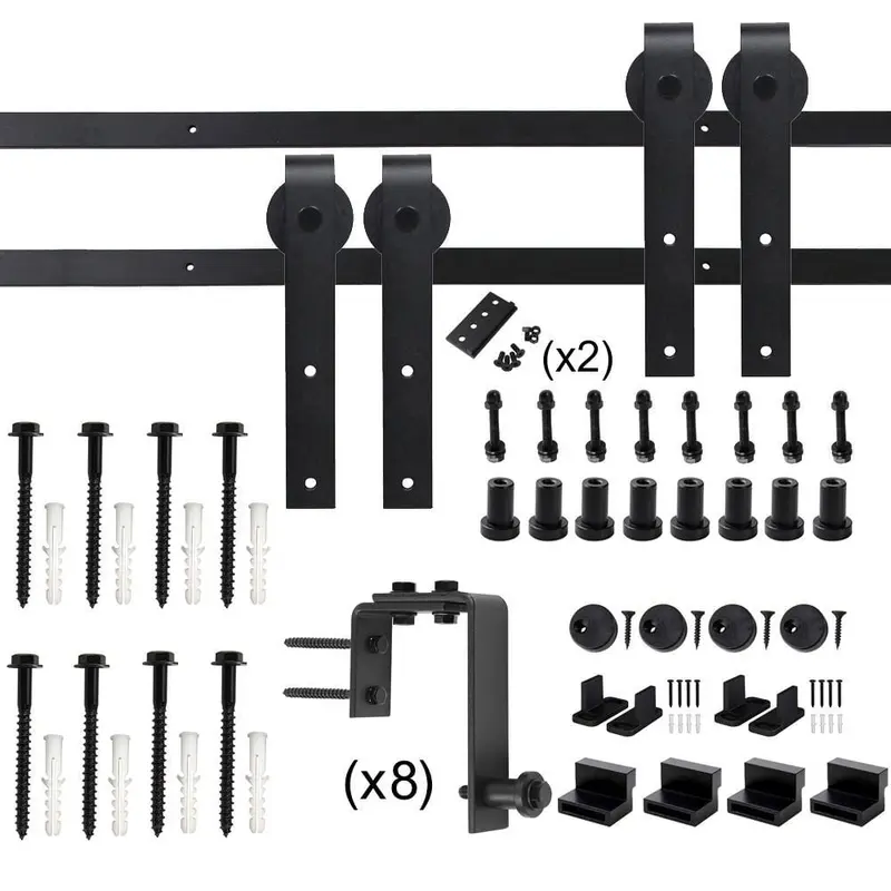 10 ft. /120 in. Powder Coated Black Heavy Duty Bypass Double Door Sliding Barn Door Hardware Classic Design Roller