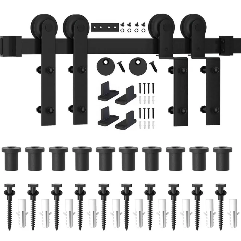 12 ft./144 in. Single Track Bypass Sliding Barn Door Hardware Kit for Double Doors Low Ceiling
