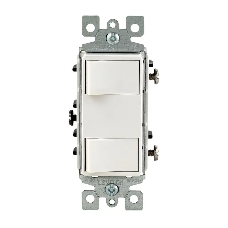 15-Amp Commercial Grade Combination Two Single Pole Rocker Switches, WhiteIvory / 0.242 / Double