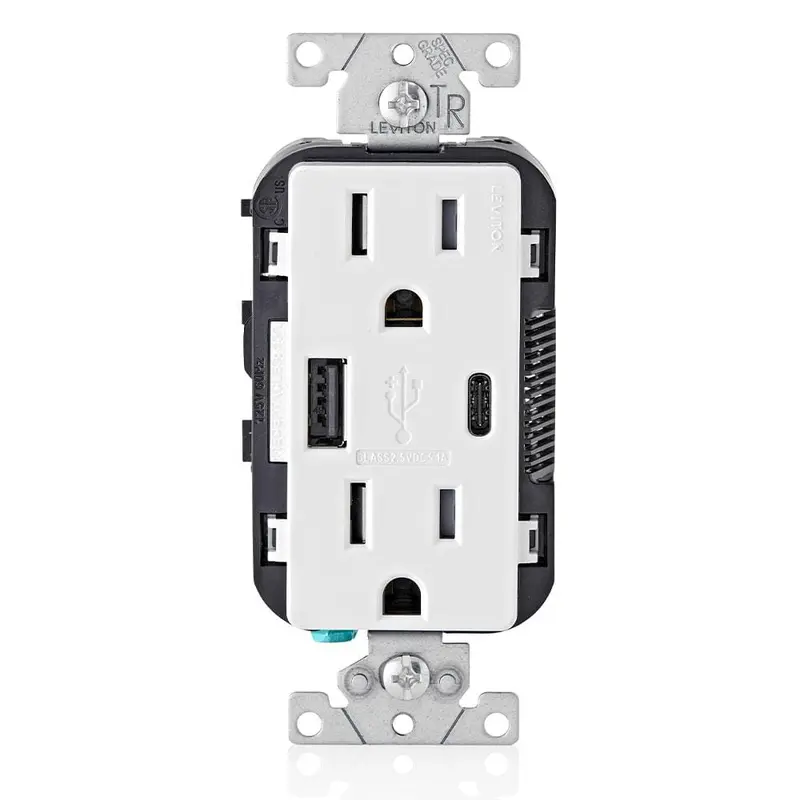 15 Amp Decora Type A and C USB Charger Tamper-Resistant Outlet, WhiteBrown / .5 / 1
