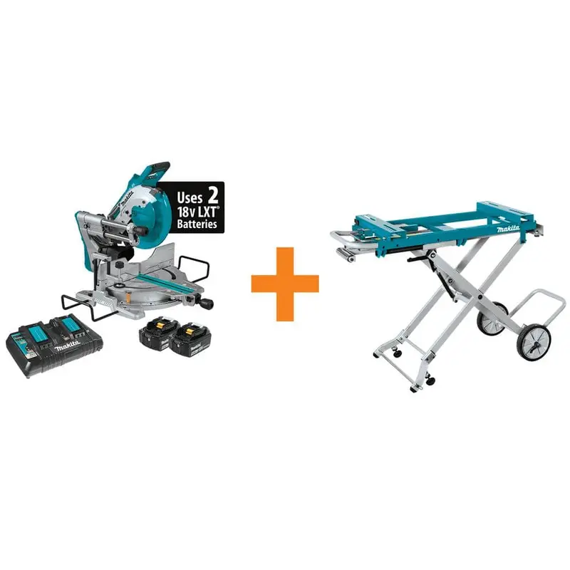 18-Volt Lithium-Ion Brushless Cordless 10 in. Dual-Bevel Sliding Compound Miter Saw and Portable Rise Miter Saw Stand