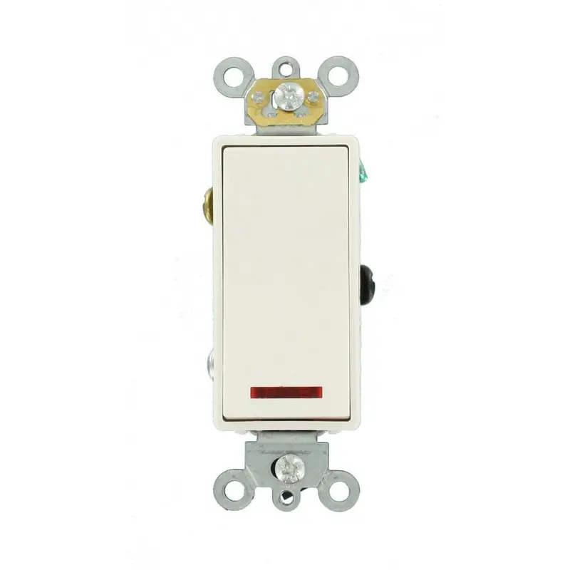 20 Amp Decora Plus Commercial Grade Single Pole Rocker Switch with Pilot Light, WhiteWhite / 0.228 / Single