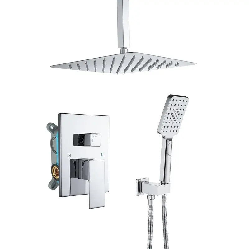 3-Spray with 2.5 GPM 12 in. 2 Functions Tub Ceiling Mount Dual Shower Heads in Spot in Polished Chrome (Valve Included)