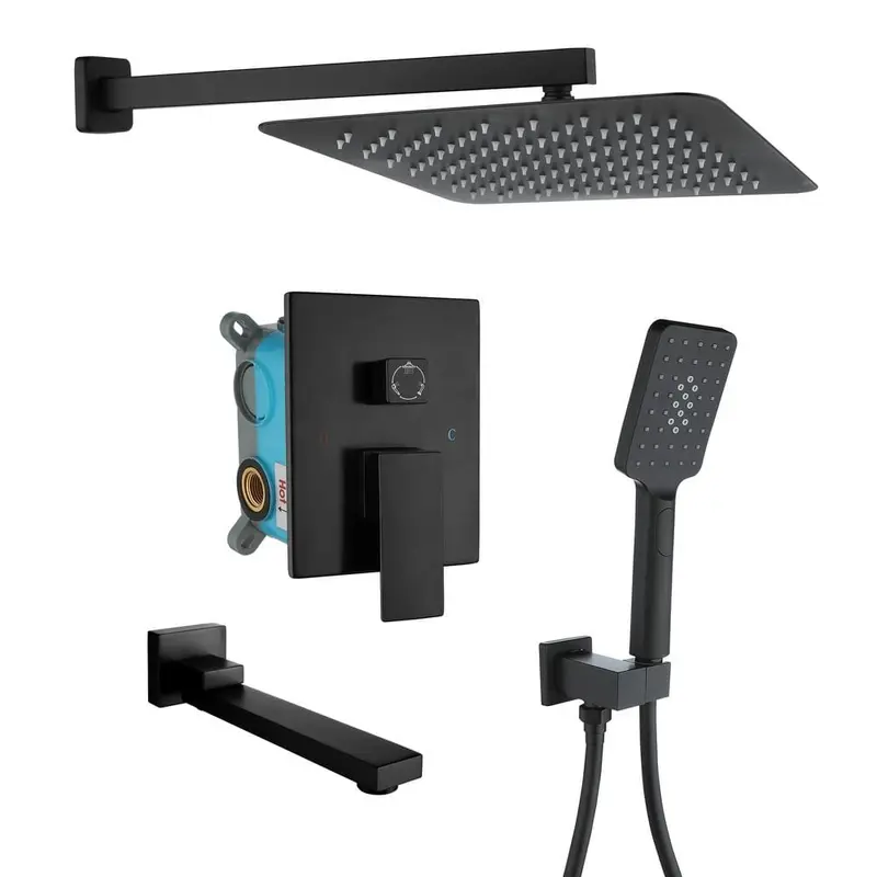 3-Spray with 2.5 GPM 12 in. 3 Functions Tub Wall Mount Dual Shower Heads in Spot in Matte Black (Valve Included)