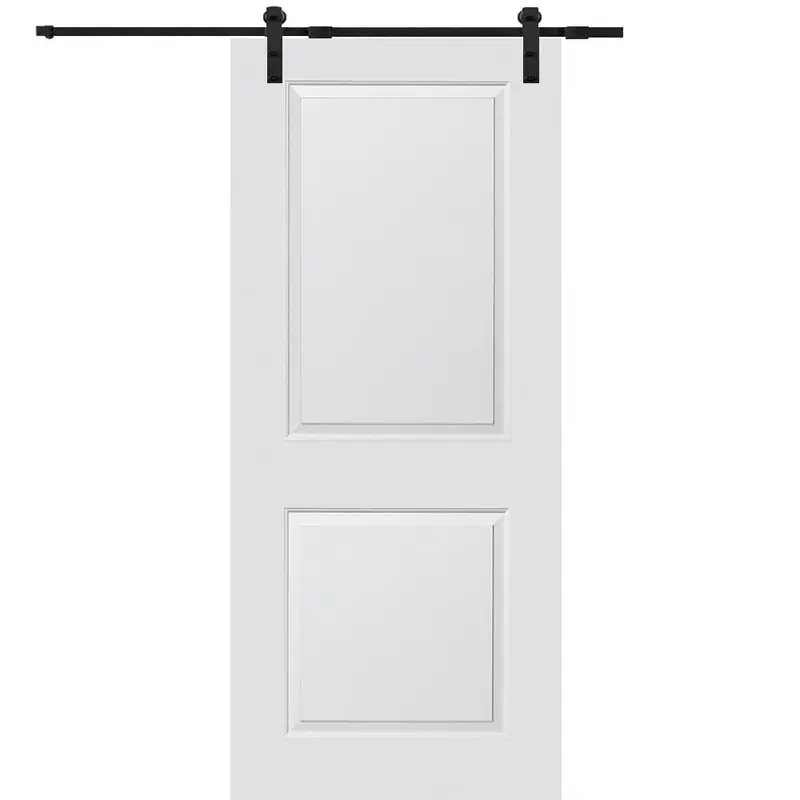 32 in. x 84 in. Smooth Carrara Primed Molded MDF Sliding Barn Door with Black Hardware KitPrimed / 30 x 84 / Black