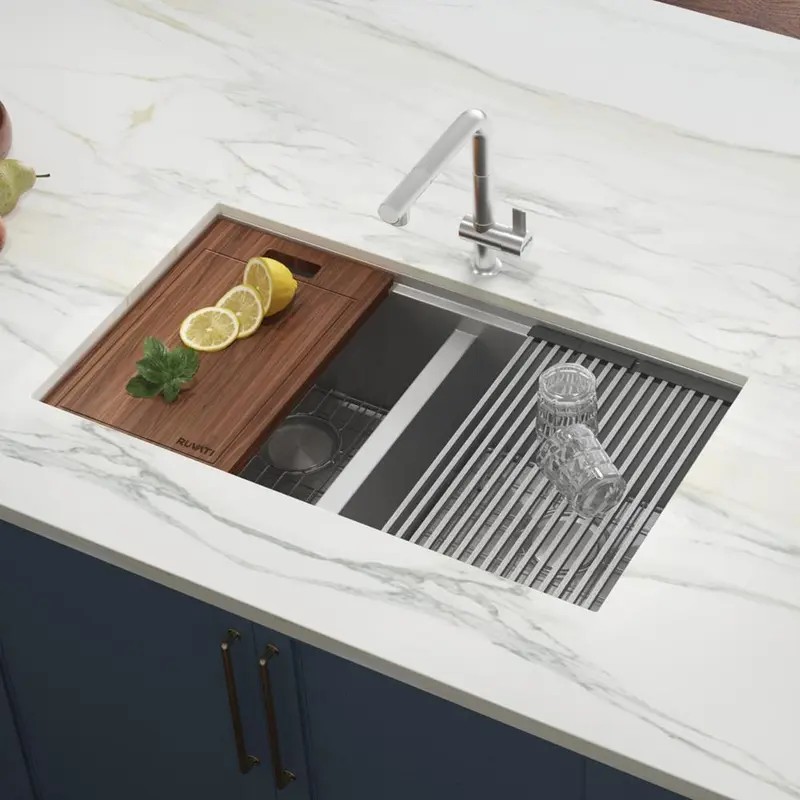 33 in. Workstation Ledge 60/40 Double Bowl Undermount 16-Gauge Stainless Steel Kitchen Sink50 / each