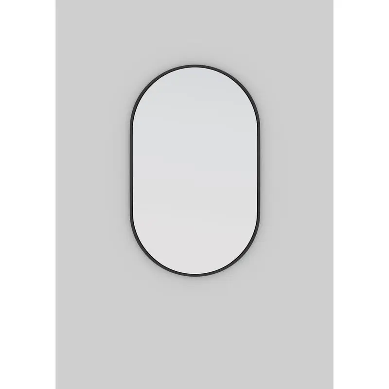 36 in. x 22 in. Pill Shape Black Stainless Steel Framed MirrorSatin Brass / 17.9