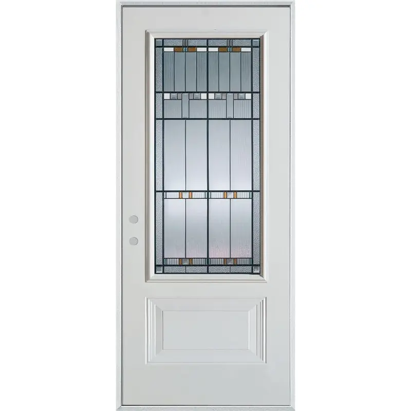 36 in. x 80 in. Architectural 3/4 Lite 1-Panel Painted White Right-Hand Inswing Steel Prehung Front DoorPre-Finished White/Patina Glass Caming / 32 x 80 / Left-Hand/Inswing