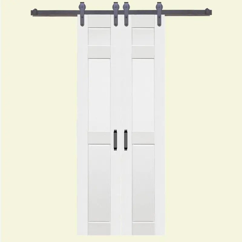 36 in. x 84 in. 6-Panel Composite PVC White Split Barn Door with Hardware KitWhite / 36 x 84 / Black
