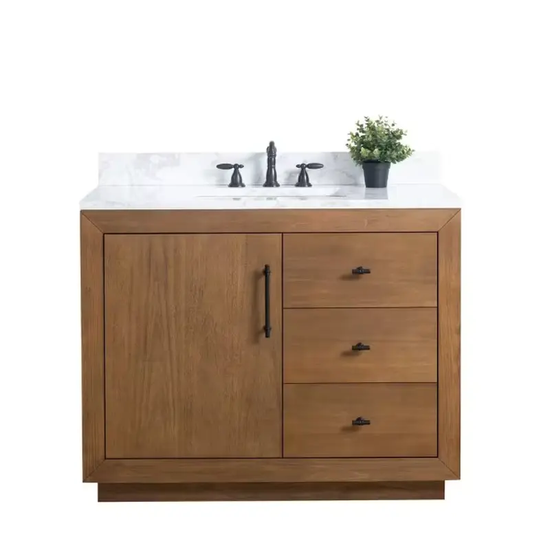 42 in. W x 21.5 in. D x 34 in. H Single Sink Bathroom Vanity in Tan with Arabescato White Engineered Marble Top