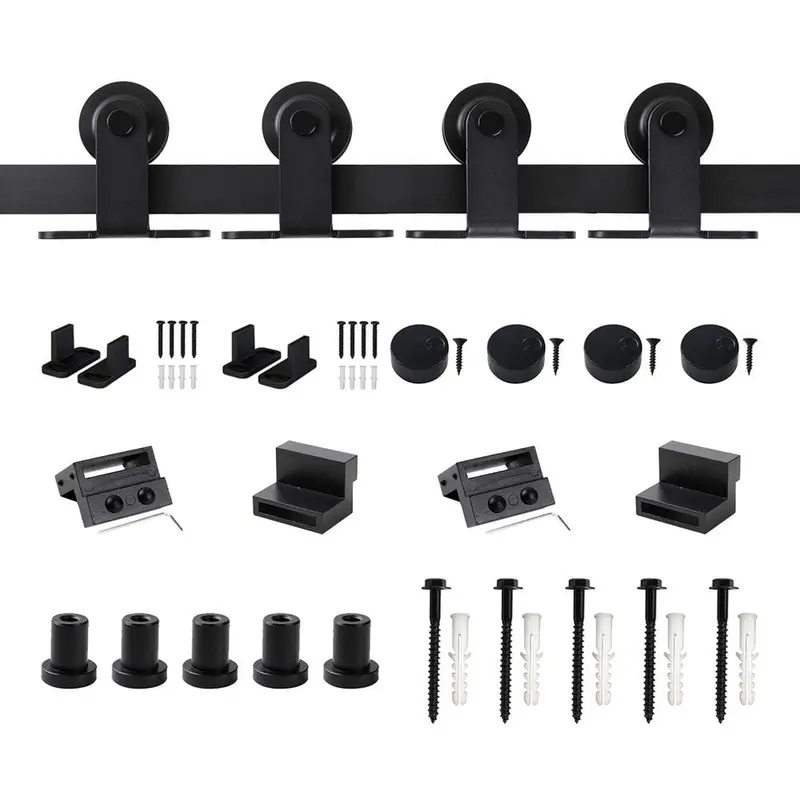 6.6 ft./79 in. Top Mount Sliding Barn Door Hardware Track Kit for Double Doors with Non-Routed Floor Guide Black