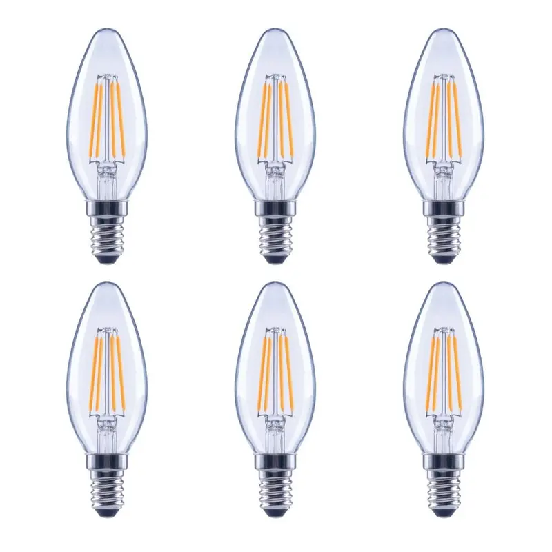60-Watt Equivalent B11 Candelabra Glass Vintage Decorative Edison Filament Dimmable LED Light Bulb Soft White (6-Pack)Soft White