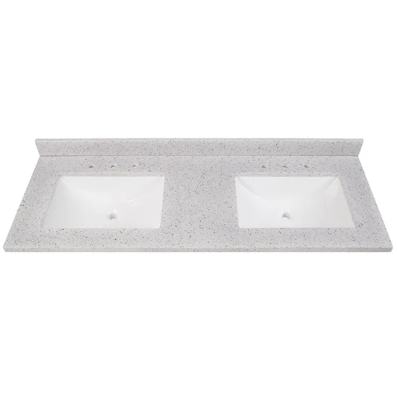 61 in. W x 22 in. D Solid Surface Double Sink Vanity Top in Silver Ash with White Sinks66.12 / Silver Ash