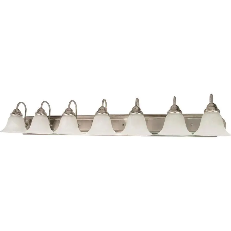 7-Light Brushed Nickel Vanity Light with Alabaster Glass Bell ShadeMahogany Bronze / 15.0