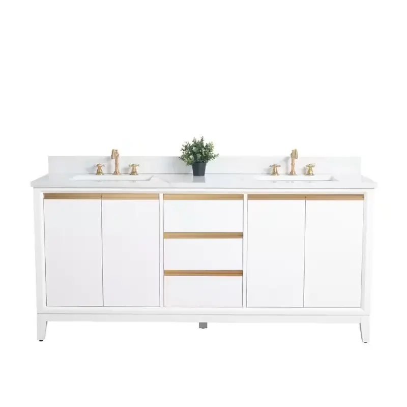 72 in. W x 22 in. D x 34 in. H Double Sink Bathroom Vanity in White with Engineered Marble Top
