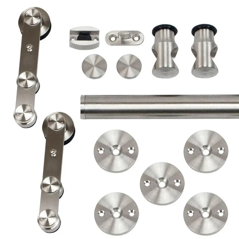 96 in. Stainless Steel Strap Rolling Door Hardware Kit for Wood or Glass Door