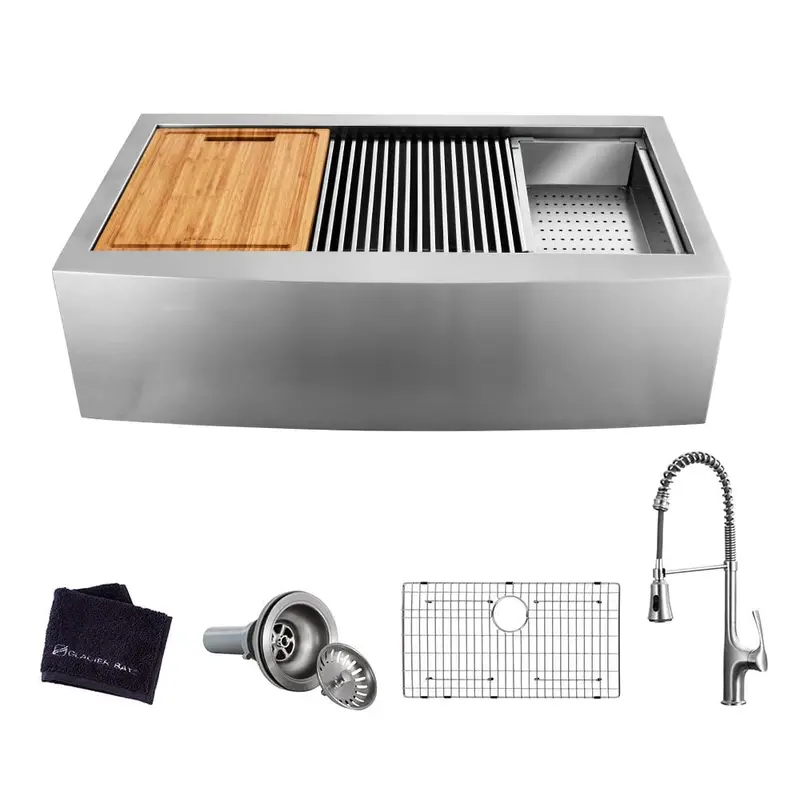 All-in-One Apron-Front Farmhouse Stainless Steel 33 in. 50/50 Double Bowl Workstation Sink with Faucet and Accessories55.9 / each