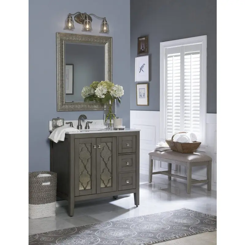 allen   roth Everdene 36-in Grey Single Sink Bathroom Vanity with Carrera White Engineered Stone TopGrey