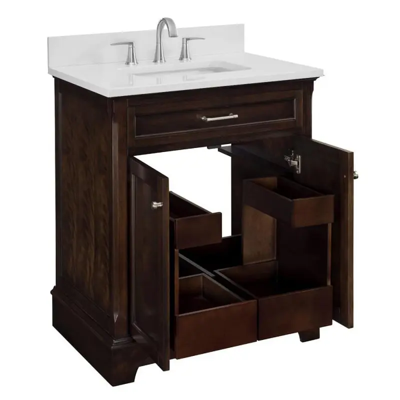 allen   roth Roveland 30-in Mahogany Single Sink Bathroom Vanity with White Engineered Stone Top