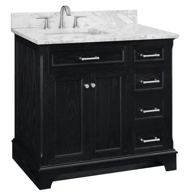 allen   roth Roveland 36-in Black Oak Single Sink Bathroom Vanity with Natural Carrara Marble Top