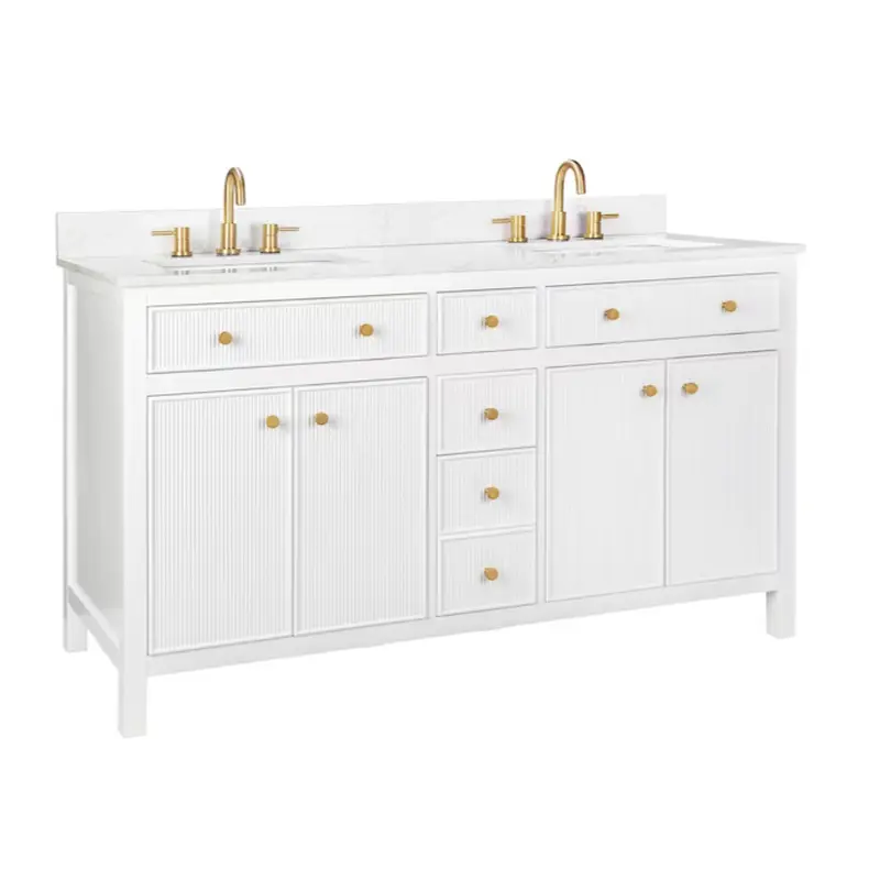 allen   roth Sandbanks 60-in White Undermount Double Sink Bathroom Vanity with White Engineered Stone Top
