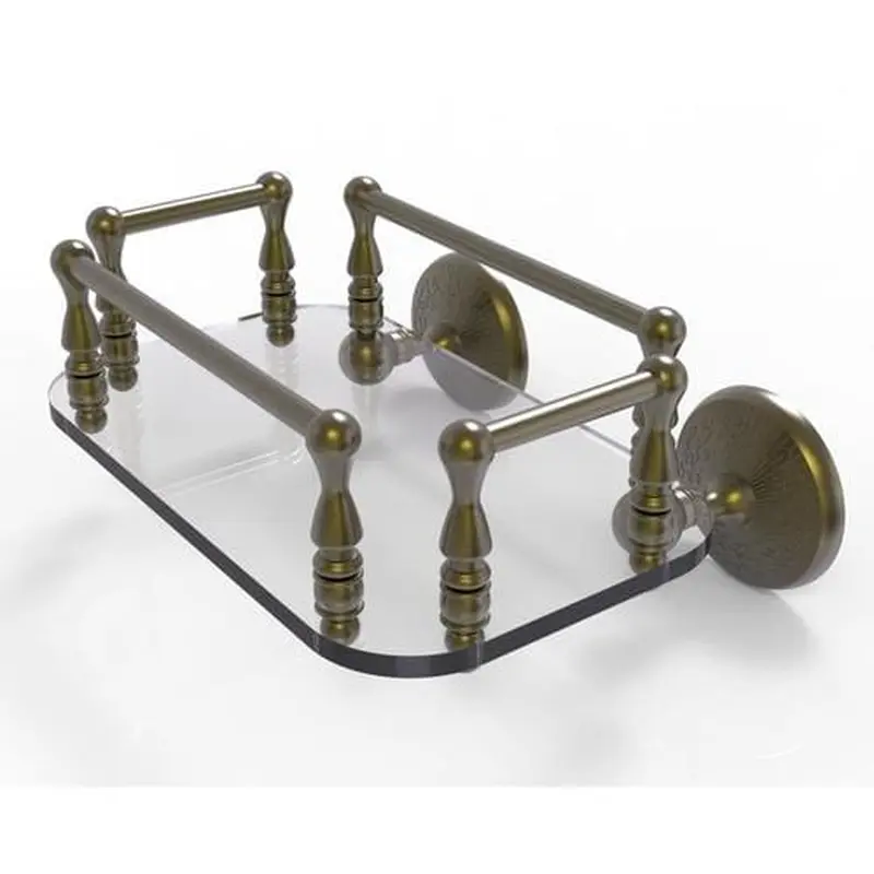Allied Brass Monte Carlo Collection Wall Mounted Glass Guest Towel Tray in Antique Brass
